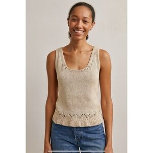 GRADE & GATHER CROCHET KNIT SLEEVELESS SWEATER TANK M BEIGE NEUTRAL CHIC BOHO